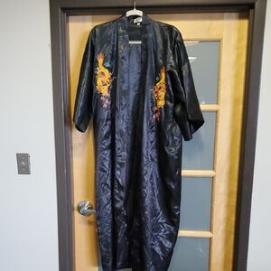 Laogudai Black Satin Kimono with Dragon Design